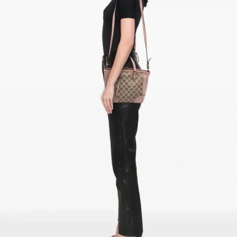 Authentic Gucci Small GG Canvas Bree satchel Bag Beige/Pink